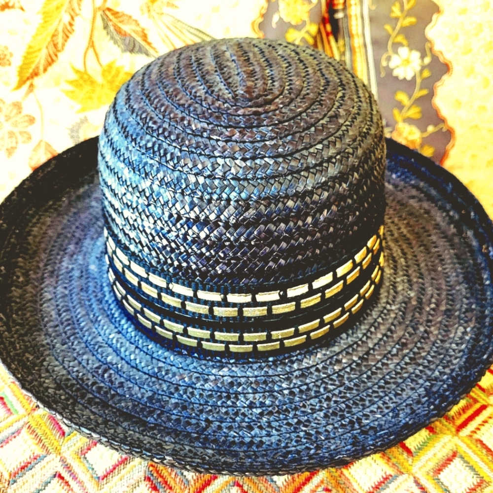 Banash Woman's Straw Navy Blue Hat